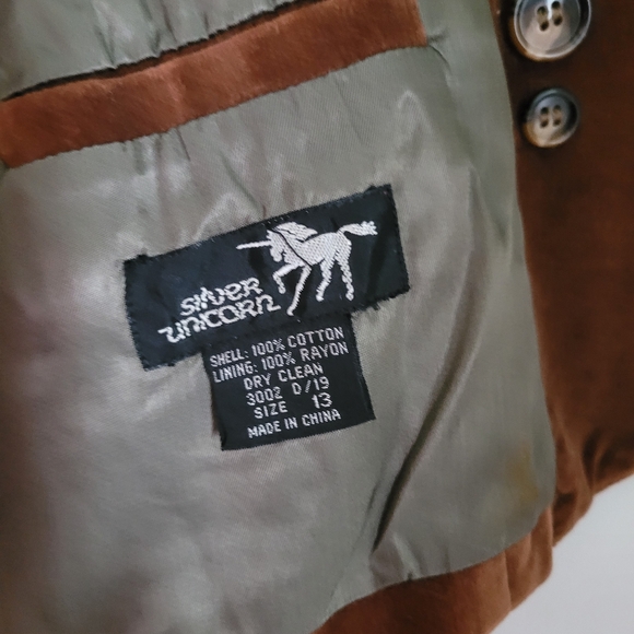 Vintage Silver Unicorn Burnt Orange/Brown Faux Suede Women’s Blazer Sz 13 Button - Picture 5 of 16